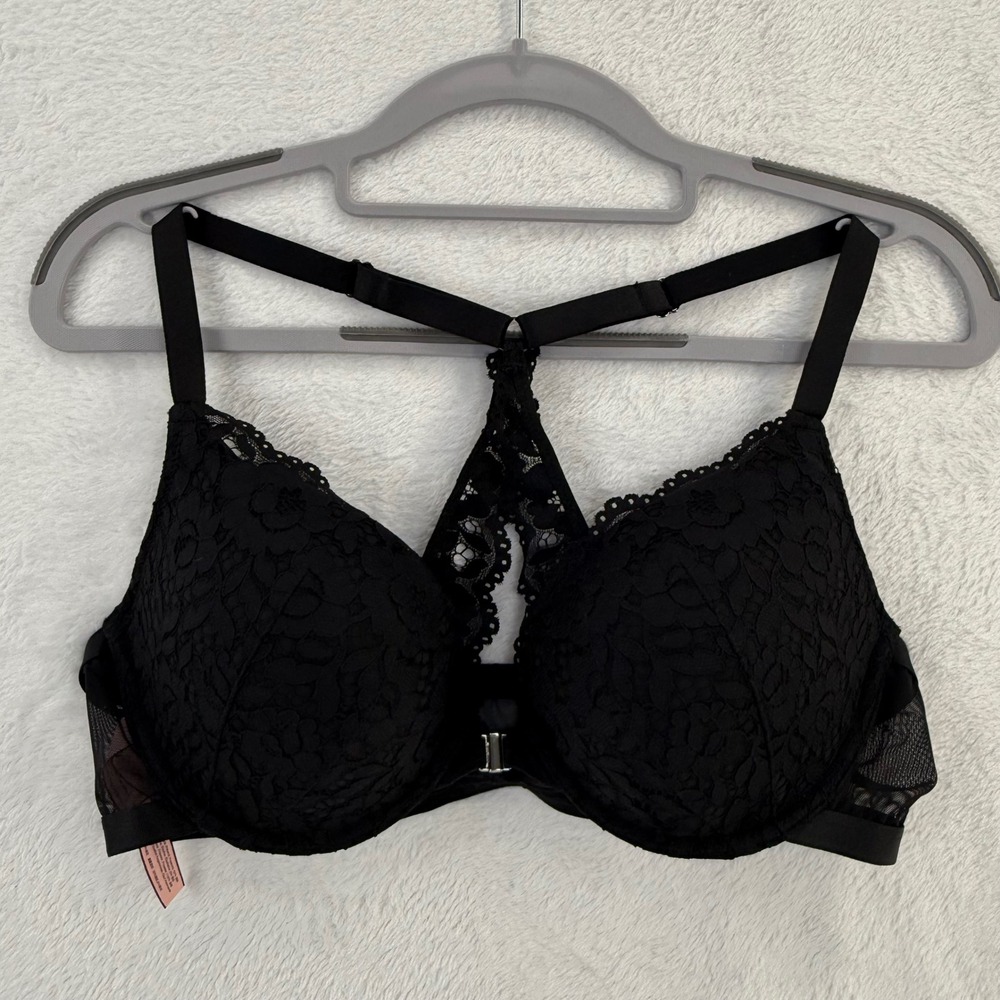 DOBREVA 36D Black Lace Racerback Bra‎ Push Up Underwire Adjustable